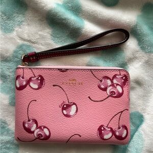 Corner Zip Wristlet With Cherry Print